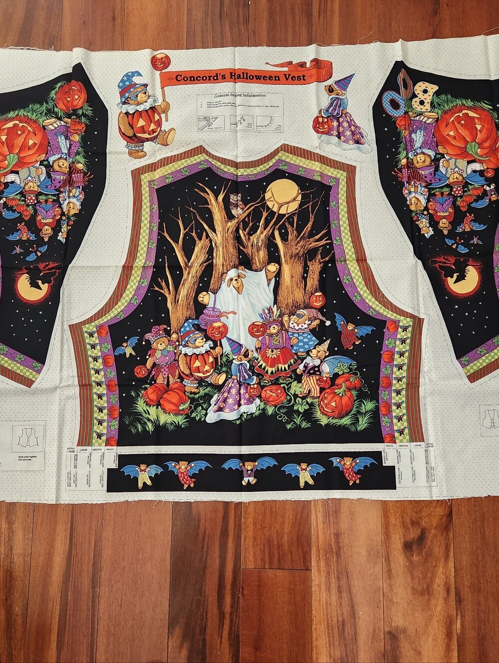Concord Halloween Teddy Bear Vest Fabric Panel
